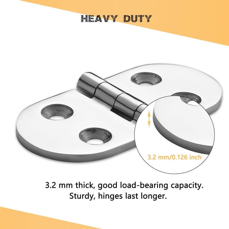 Heavy Duty Marine Boat Hatch Hinges, 316 Stainless Steel, 3 x 1.5-Inch Oval Hinges for Cabinet Doors with Screws (2-Pack)
