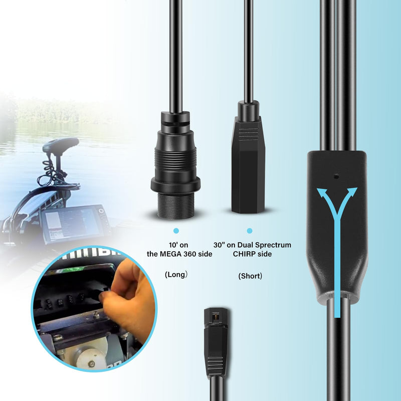 720107-1 9 M360 2DDI Y - MEGA 360 & 2D/MDI 7-pin Transducer Adapter Cable Y Cable Compatible with MEGA 360 and Helix 8/9/ 10/12/ 15 Fishfinder