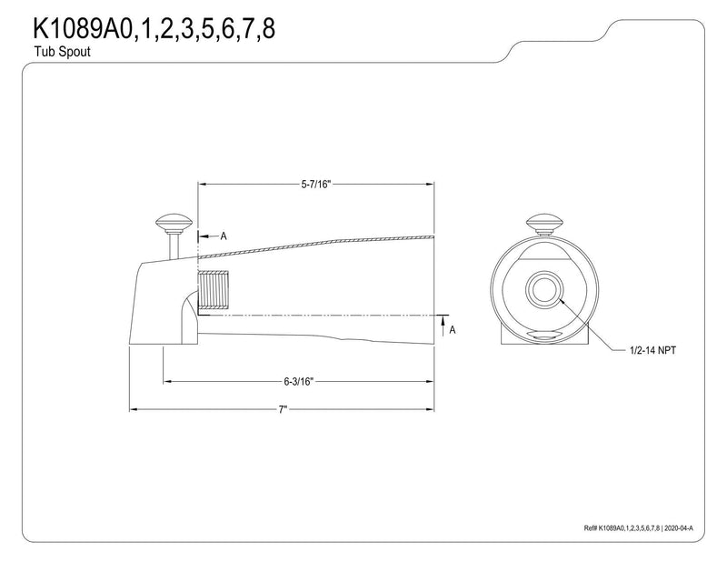 Kingston Brass K1089A1 Tub Spout with Diverter, Polished Chrome
