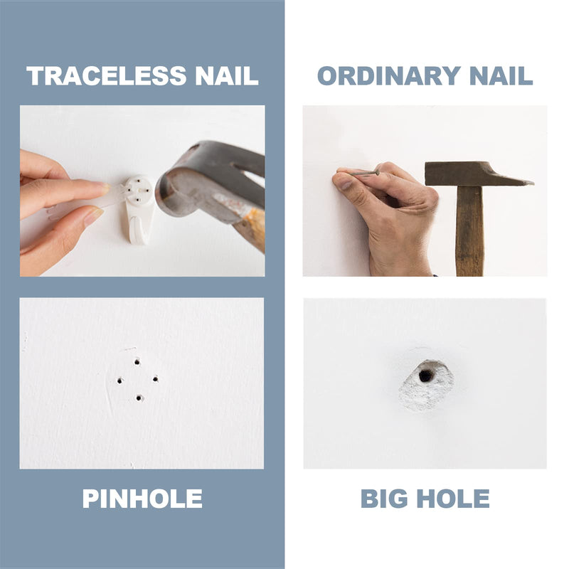 50 PCS Picture Hangers Hanging Kit, Heavy Duty Hooks for Stucco/Concrete/Hard Walls Without Drilling, Invisible Nail&25 LBS Weight Load 50 Standard