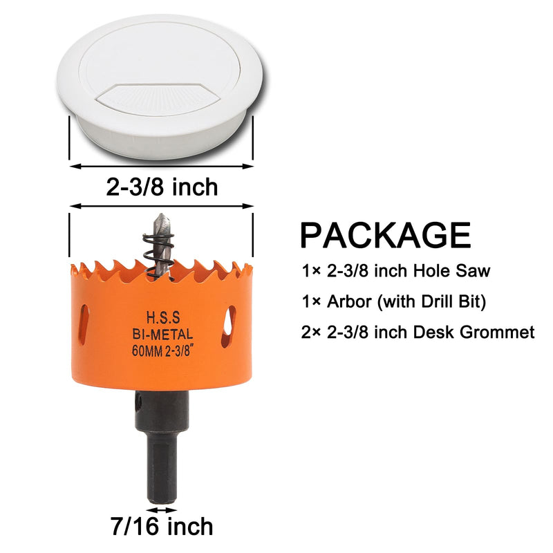 Desk Grommet 2-3/8 inch with Hole Saw, Desk Cord Hole Cover Grommet for Cables, 2 PCS, White