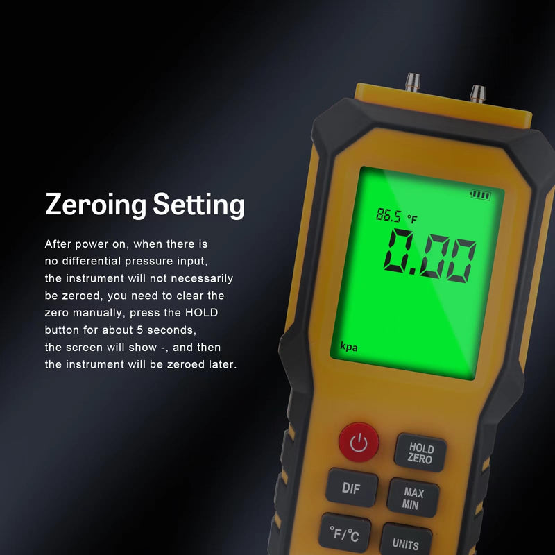 5/16 Inches Diameter Pressure Port Digital Manometer, YZT Meter Dual Port Air Pressure Meter Pressure Gauge HVAC Gas Tester, Differential Pressure Manometer 5/16 Inches Diameter Port