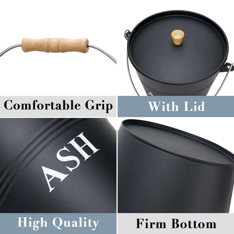INNO STAGE Mini Metal Ash Bucket with Lid, Shovel and Broom, 1.5 Gallon