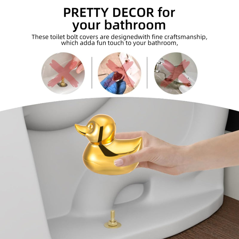 2 Pcs Duck Design Toilet Bolt Caps Ceramic Cute Toilet Bolt Covers Decorative Gold Floor Bowl Caps for Home Bathroom Decor