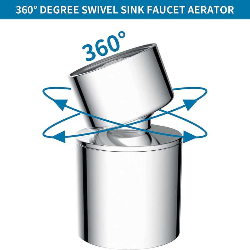 Hibbent NSF/ANSI/CAN 61 Certified Faucet Aerator, CUPC Certification 360° Twist Kitchen Sink Aerator, Dual-function Sink Sprayer Attachment, Faucet Replacement Part 55/64'' Female Thread, Chrome Classic 360 Degree Faucet Aerator
