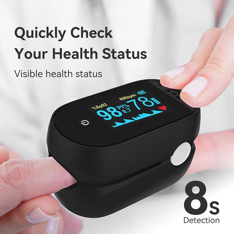 ACMC Oximeter, Features Oximeter with Alarm, Fingertip Pulse Oximeter with Alarm, Features Alarm & OLED Large Screen & Lanyard Black