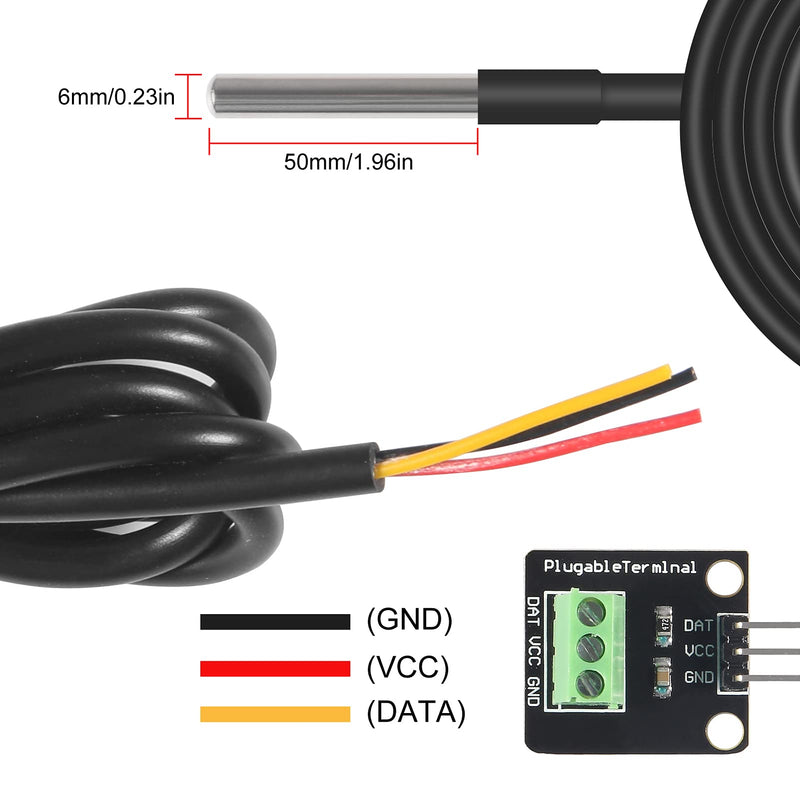 AITRIP 10Pack DS18B20 Temperature Sensors Kit 1m/39.3" Cable Waterproof with Stainless Steel Probe for Arduino Raspberry Pi