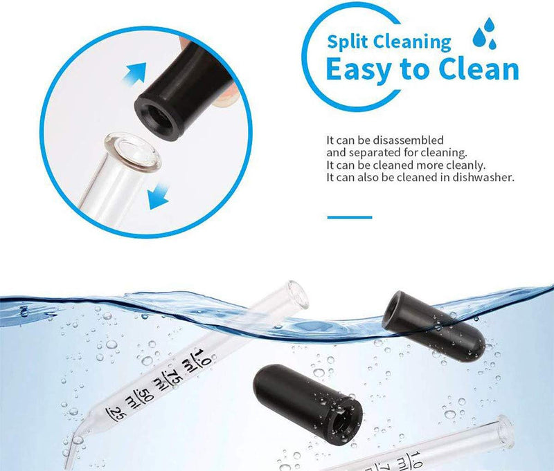 Eye Dropper for Essential Oils, Pipettes Dropper with Black Rubber Head, Calibrated Thick Glass Medicine Dropping Pipettes, 1ml Dropper Measurer, Dropper for Liquids, Straight-Tip, Bent-Tip, 5 Packs Straight Tip
