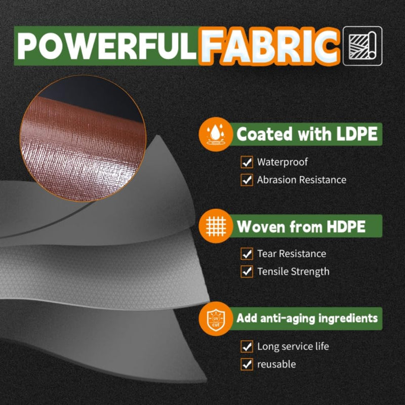 RAINDEWAY 4x20 Feet Super Heavy Duty Tarp 18 Mil, UV Resistant, Weatherproof, Multipurpose Waterproof Poly Tarp with Grommets and Reinforced Edges, Brown/Gray Tarp Gray/Brown 4'x20'-Finished Size