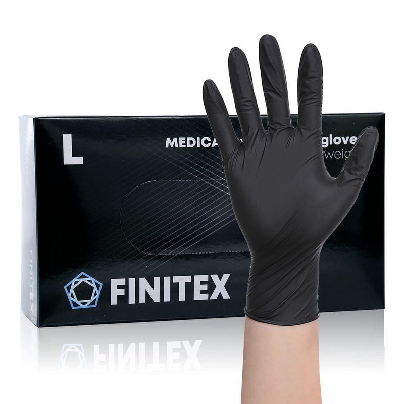FINITEX - Black Nitrile Disposable Gloves, 5mil, Powder-free, Medical Exam Gloves Latex-Free 100 PCS For Cleaning Food (Large) Large