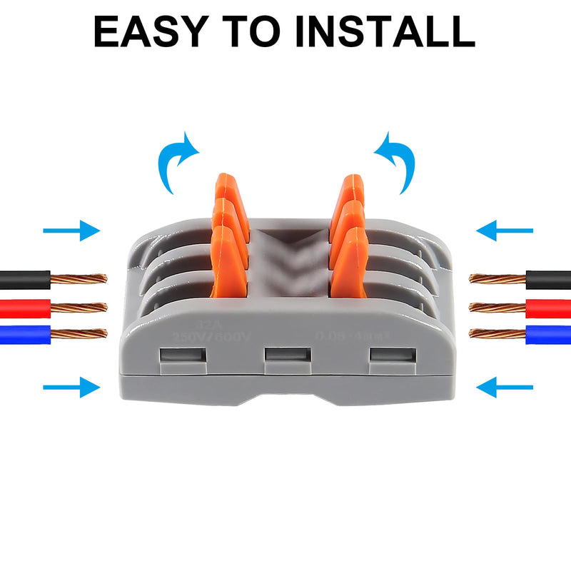 DIANN 10pcs Lever Wire Connectors 3 Circuit Inline Splices Electrical Wire Connector SPL-3 Lever Nuts Wire Connectors 28-12 AWG Quick Connect Splice Wire Connectors 10pcs SPL-3