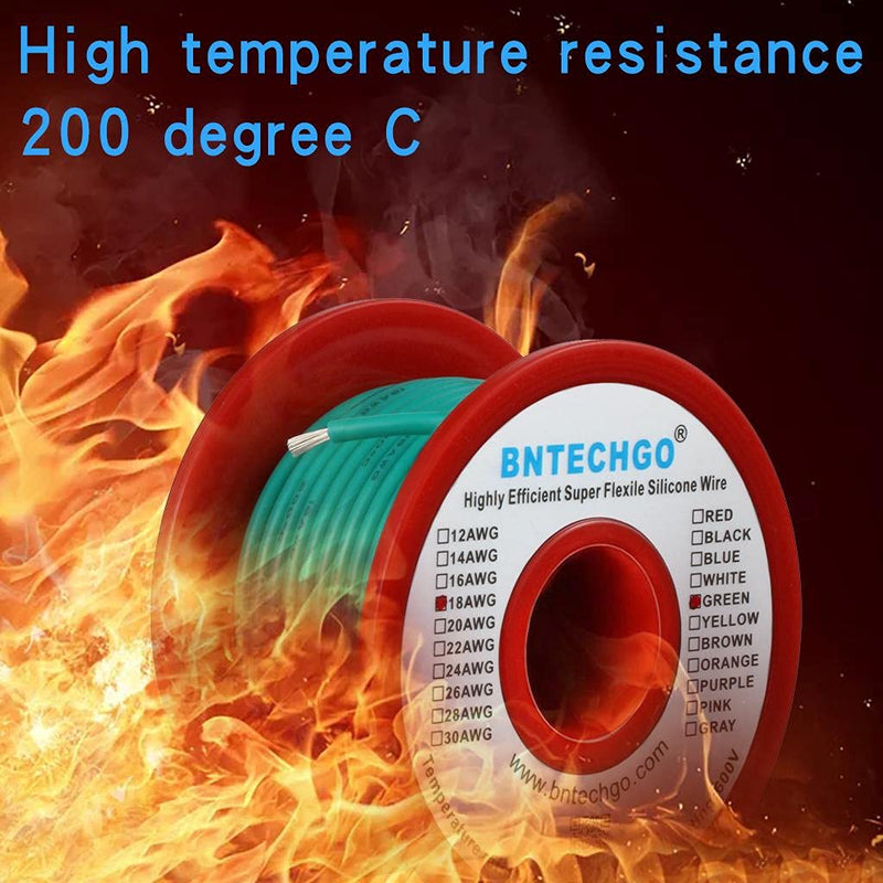 BNTECHGO 18 Gauge Silicone Wire Spool 50 ft Green Flexible 18 AWG Stranded Tinned Copper Wire silicone wire 50ft 18 gauge silicone wire green