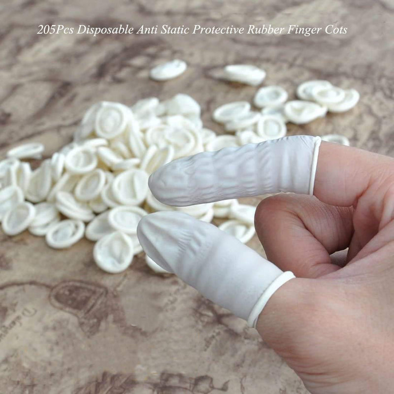 G2PLUS Disposable Latex Finger Cots Rubber, 140g(Approx 205PCS) Fingertips Protective Finger Art Latex Tissue Finger Cot (White) 205 Pcs White