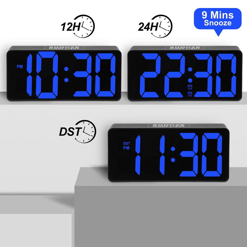 Alarm Clock for Bedroom Heavy Sleepers with Bed Shaker & Night Light-Vibrating Digital Clock Large Dimmable LED Digits with Dual Alarm & Charging Port Table Desk Clock for Hearing Impaired Seniors Blue Digit-black Case
