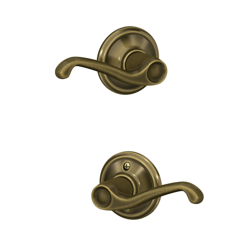 Schlage F10 FLA 609 Flair Door Lever, Hall & Closet Passage Lock, Antique Brass Standard