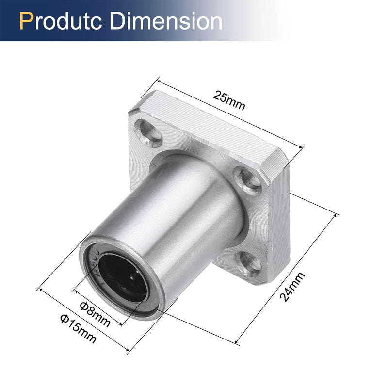 uxcell LMK8UU Linear Ball Bearings 8mm Bore 15mm OD 24mm Length Square Flange Steel Cage for CNC Machine 3D Printer 8 x 15 x 24 mm