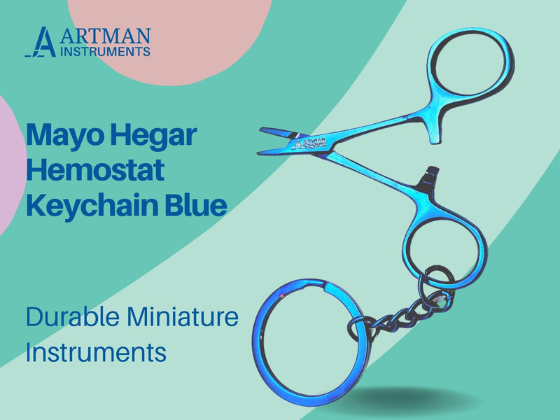 Artman Instruments Hemostat Mayo Hegar Mosquito Forceps Keychain - Stainless Steel Novelty Gift for Medical Professionals, Dentist, Fish Clamp Forceps (Blue) Blue