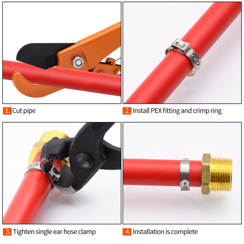 50 Pack 3/4" PEX Cinch Clamps, Stainless Steel Single Ear Hose Clamps (3/4", 50 Pack) 3/4" × 50 - NewNest Australia