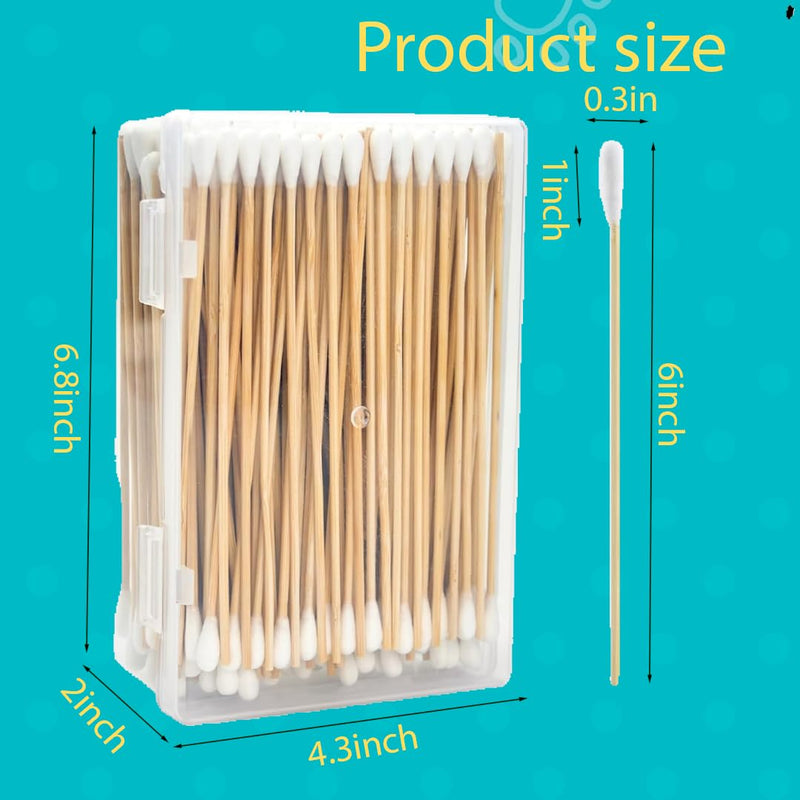 Large Cotton Swabs in Storage Box, 6 Inch Dog Ear Swabs with Bamboo Handle for Dogs - Soft Cotton Tips, Gentle and Lint-Free, Specially Designed for Dog,Large Area Cleaning Solution (200) 200