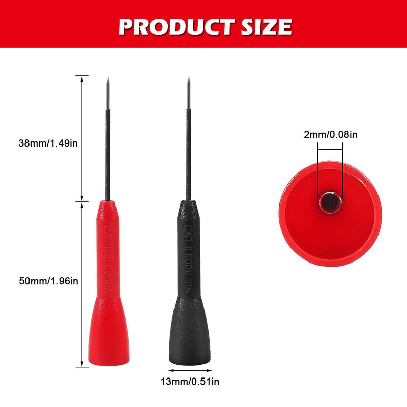 8PCS 2mm Extended Needle Test Probes 600V/10A Non-Destructive Insulation Multimeter Test Probe for Leads Tl71 Tl75, Black & Red