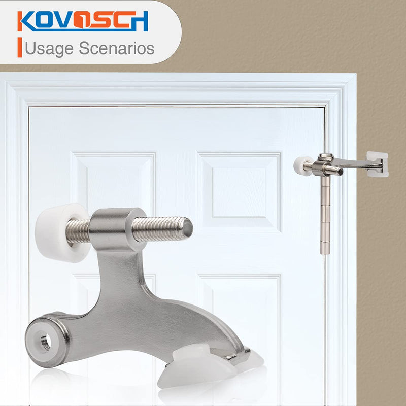 6 Pack Hinge Pin Door Stopper Brushed Satin Nickel - Adjustable Heavy Duty Hinge Pin Door Stops with White Rubber Bumper Tips 6 Pack