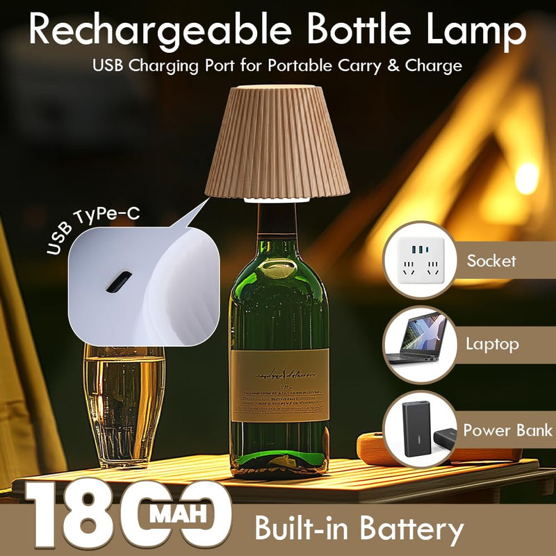 WILIT Wireless Bottle Lamp Shades for Table Lamps, 3 Level Brightness Touch Lamps for Nightstand, Rechargeable Lamp Cordless Lamp for Bedroom Bar&Restaurant, Modern Wine Bottle Light, Gifts for Women 1pc-Natural Wood Grain