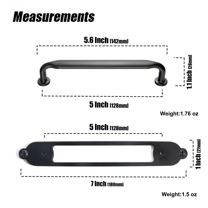 Black Zinc Alloy Cabinet Handle with Backplate - 5''(128mm) Hole Center Cabinet Pull Hardware for Bedroom, Kitchen, 2 Pack（G025） 5 '' Hole Centers Backplate G025 Black