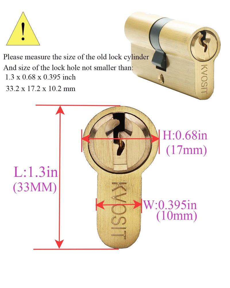 63mm Solid Brass Lock Cylinder 2pcs with 6pcs Brass Keys Key Alike Cylinder Door Lock Replacement 63MM-Key Alike Brushed Brass
