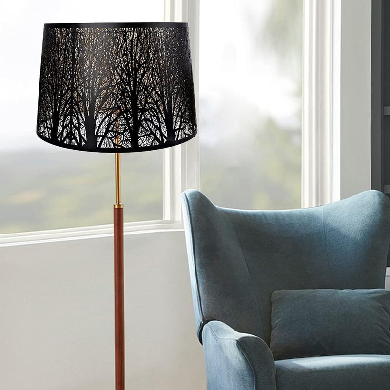 Metal Etching Process Large Lamp Shades, Alucset Drum Big Lampshades for Table Lamp and Floor Light, Pattern of Trees Design, 12x14x10 inch, Spider Tree