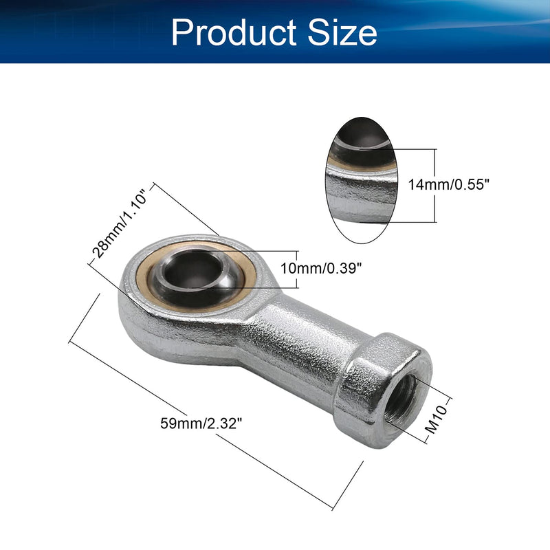 Bettomshin 2Pcs SI10T/K M10 Rod End Ball Bearing 10mm Fisheye Female Thread Connector Joint Bearing Right Hand Rod End Bearing