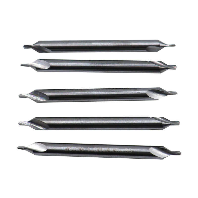 5Pcs 3/64" Pilot Diameter,1/8" Shank Diameter Solid Carbide Center Drills-Double End,2Flute,60 Degree Bits Tool for Producing Center Holes