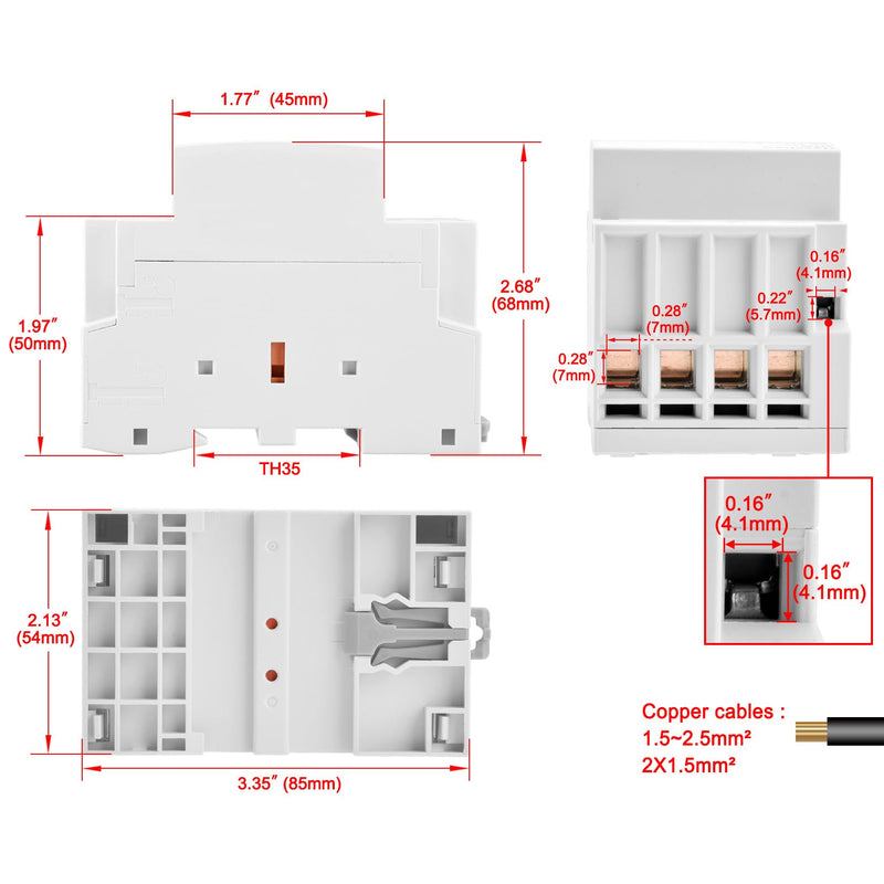 Heschen Household AC Contactor CT1-63 4 Pole Four Normally Open 220V/240V Coil Voltage 35 mm DIN Rail Mount