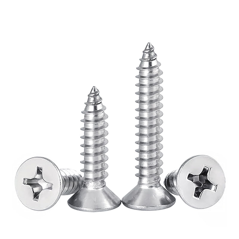 #8 x 1 Flat Head Sheet Metal Screws Phillips Drive Wood Screws, 304 Stainless Steel 18-8, Pack of 100 #8 x 1" Silver
