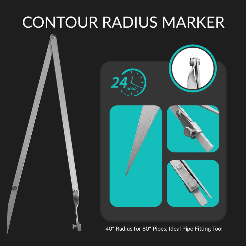 Contour Radius Marker - Up to 40" Radius, Aluminum Radius Marker with 5 Soap Stone & SoapStone Holder, Foldable Pocket-Size Standard Radius Marking Tool