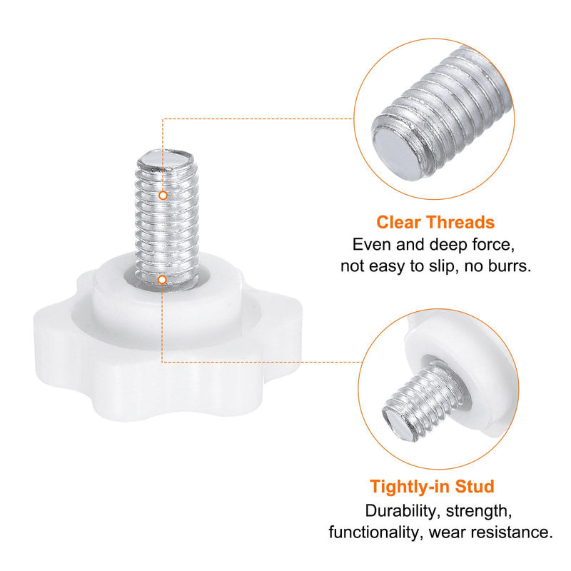 HARFINGTON 10pcs Star Knobs M6 x 12mm Male Thread 25mm Plastic 6-Point Head Stud Knob Hand Tightening Clamping Screw Replacement Threaded Handle, White
