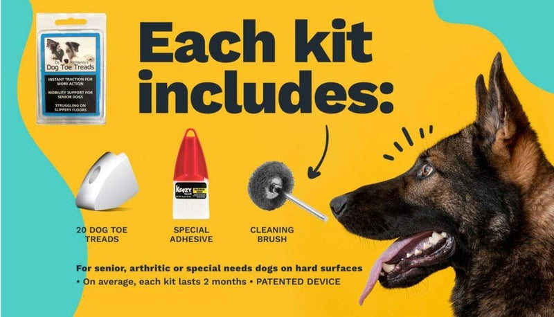 Dr. McHenry's Dog Toe Treads, Set of 24, Adhesive, Cleaning Brush, Increased Traction, Dog Mobility Support, X-Large Kit- Weight: 60-150 lbs. Net Weight 1.6 oz. X-Large Kit - Weight: 60-140 lbs. - PawsPlanet Australia