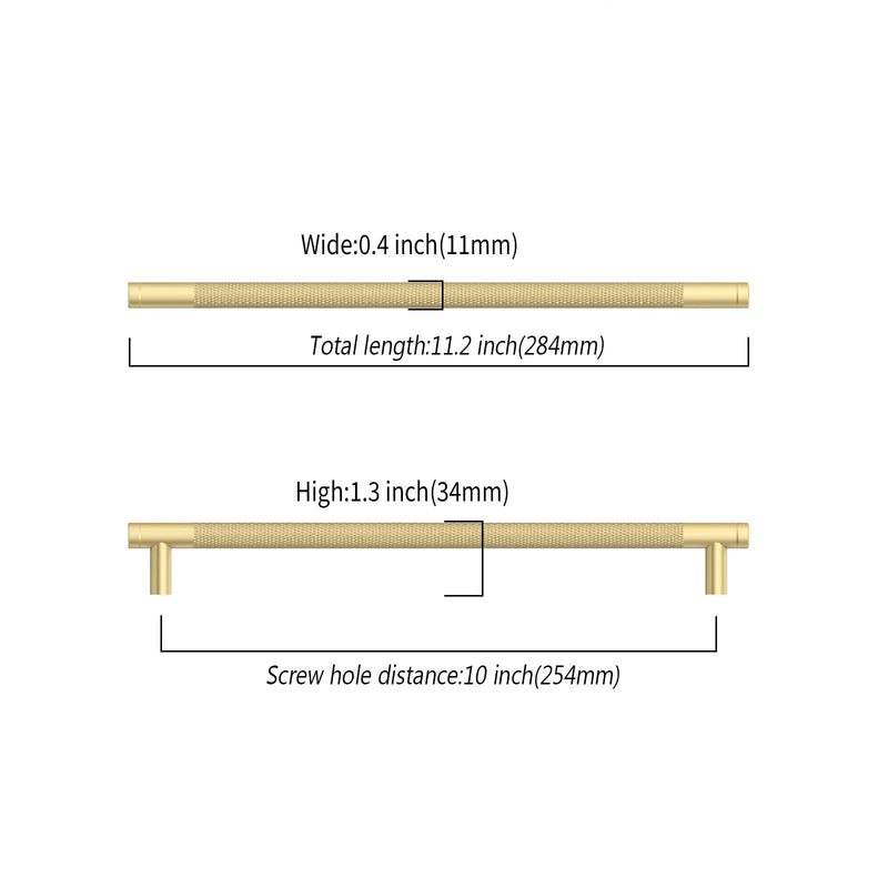 10 Pack 10"(254mm) Brushed Gold Cabinet Pulls Knurled Kitchen Cabinet Handles Drawer Pulls Cupboard Hardware for Cabinets