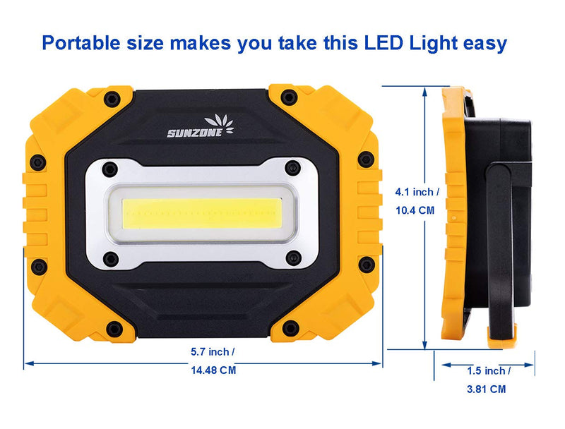 sunzone Portable LED Work Light,Flood Lights, Job Site Lighting, Super Bright Waterproof for Outdoor Camping Hiking Car Repairing Fishing Workshop Battery Included with Emergency SOS Model AA Battery model 2 Pack Yellow
