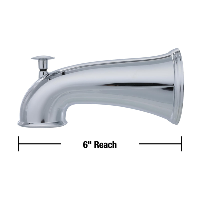 Danco Decorative Bathtub Faucet Spout Length | Chrome Finish (10315), 6 Inches/Pull Up Diverter 6-Inches/Pull Up Diverter