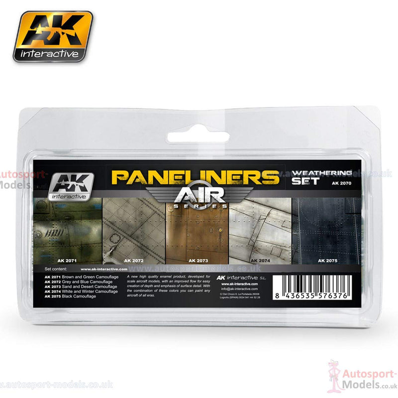 AK Interactive Air Series: Panel Liners Weathering Combo Enamel Paint Set (5 Colors) 35ml Bottle