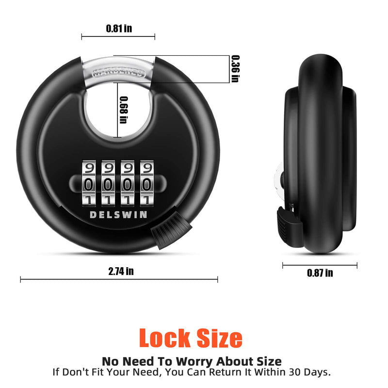 DELSWIN 4-Digit Disc Combination Lock Outdoor - Heavy Duty Combination Padlocks with Hardened Steel Shackle Weatherproof Combo Locks for Gates,Sheds,Fence,Storage Unit (3/8" Shackle, Black,2 Pcs) Black 2Pcs