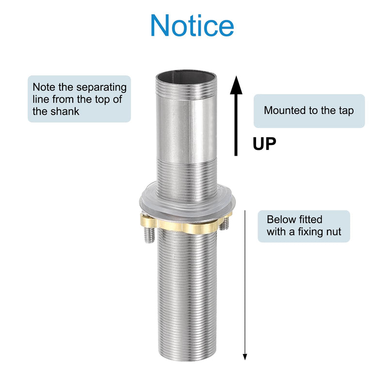 uxcell Faucet Mount Extension Shank 6"x 1.25" Stainless Steel Pipe Faucet Extension Nipple Locknut Kit Extension Threaded Lengthen Fixed High Foot with Nut and Gasket Fittings for Basin - NewNest Australia