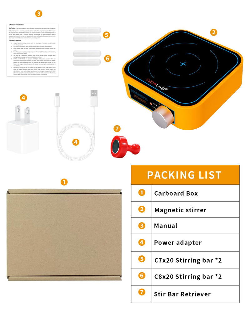 Rechargeable Magnetic Stir Plate, LVDALAB 3000RPM Mini Electric Magnetic Stirrer, 3000ml Lab Stirrers for Low Viscosity Liquid, No Heating, Adjustable Speed, 4 Stir Bars 1Retriever Included - Yellow Rechargable