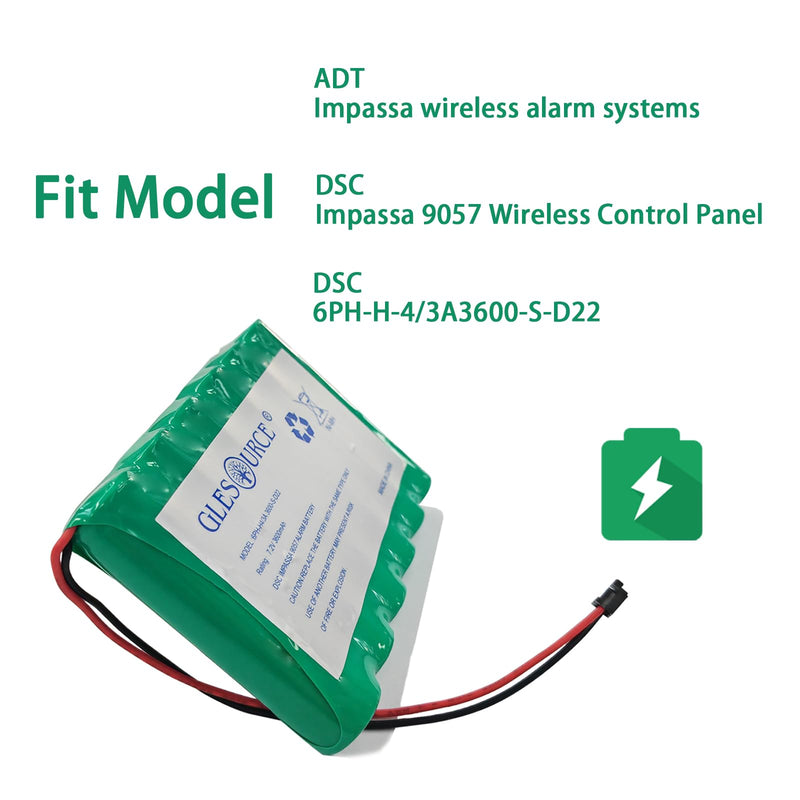 7.2V 3600mAh Battery Replacement Compatible with 6PH-H-4/3A3600-S-D22 DSC IMPASSA SCW9057 SCW-9055 ADT SCW9057G-433 Wireless Security System Alarm Panel (1 Pack) 1 PCS 7.2V 3600mAh battery