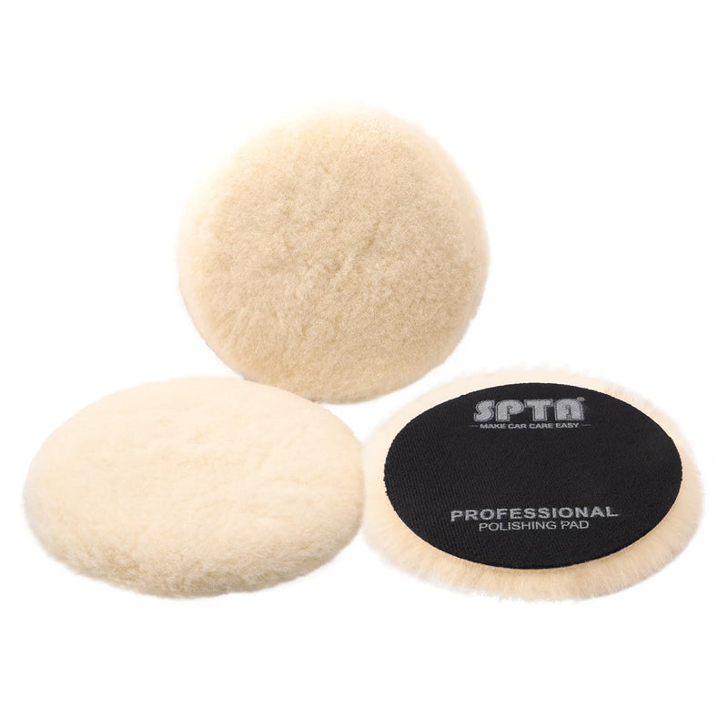 SPTA Wool Buffing Polishing Pads, 3Pcs 6 Inch (150mm) Wool Cutting Pad, Wool Compounding Pad, Buffing and Polishing Pads for 6 Inch Car Polisher Compounding, Polishing, Buffing 150mm