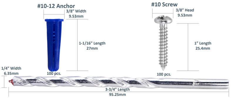CONFAST® #10-12 Plastic Conical Blue Bantam Drywall Wall Anchor Kit PAK1012, Includes (100) Anchors, (100) Screws and (1) Drill bit (201 Pieces) #10 #12