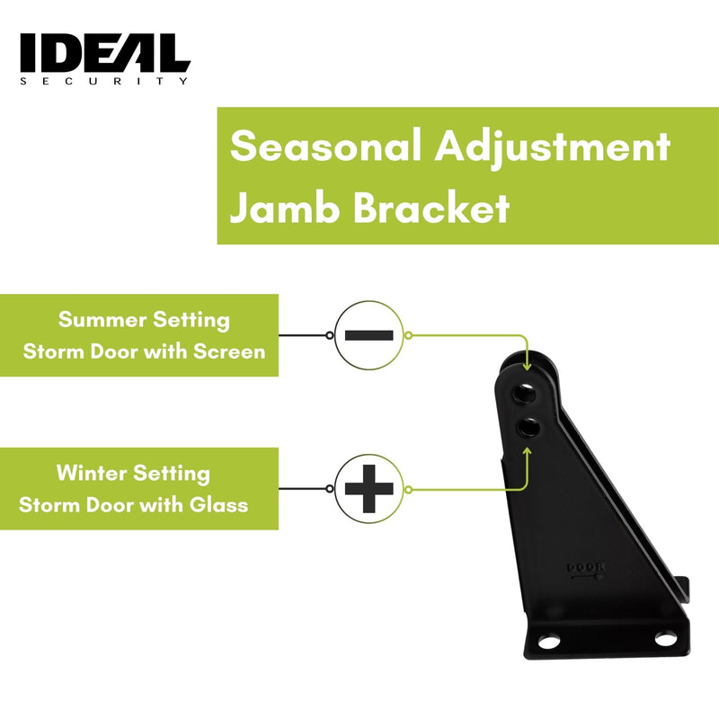 Ideal Security Model 8160 Heavy-Duty Pneumatic Storm Door Closer with Torsion Bar and Wind Chain, 10.5" L x 1.5" W, Adjustable Speed, Secure Closing, Black