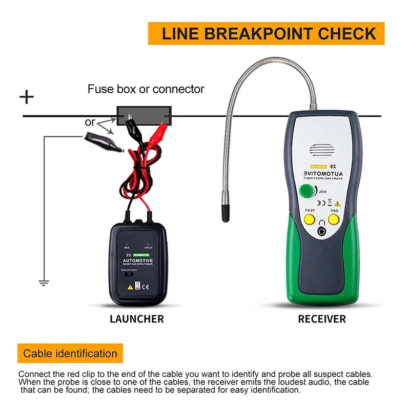 Automotive Short and Open Finder Circuit Tester, Car Circuit Breaker Finder DC 6-24V Wire Tracer Electrical Adjustable Short Detector Diagnostic Test Tool with Power Probe for Vehicle Repair