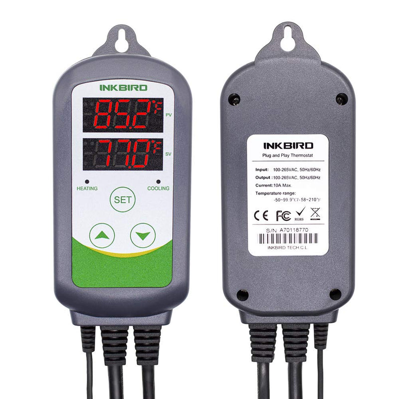 Inkbird ITC-308 Digital Temperature Controller 2-Stage Outlet Thermostat Heating and Cooling Mode Carboy Homebrew Fermenter Greenhouse Terrarium 110V 10A 1100W Non-WiFi ITC-308