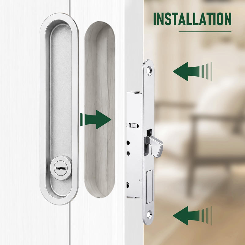 Pocket Door Lock with Edge Pull,Pocket Door Hardware,Polished Chrome